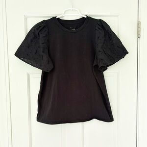 A NEW DAY shirt size M black puff sleeve eyelet cotton shortsleeve